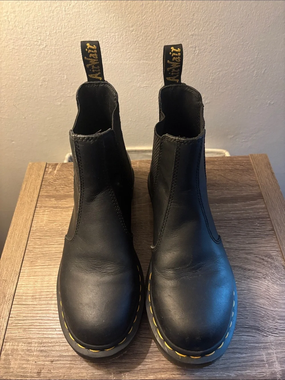Dr. Martens Black Leather Chukka Boots with Yellow Stitching